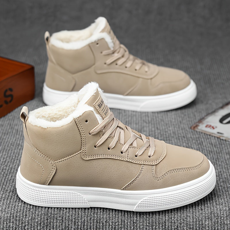 Warm Plush Lined High Top Lace Up Sneakers with Grip Sole for Men | Winter Wear