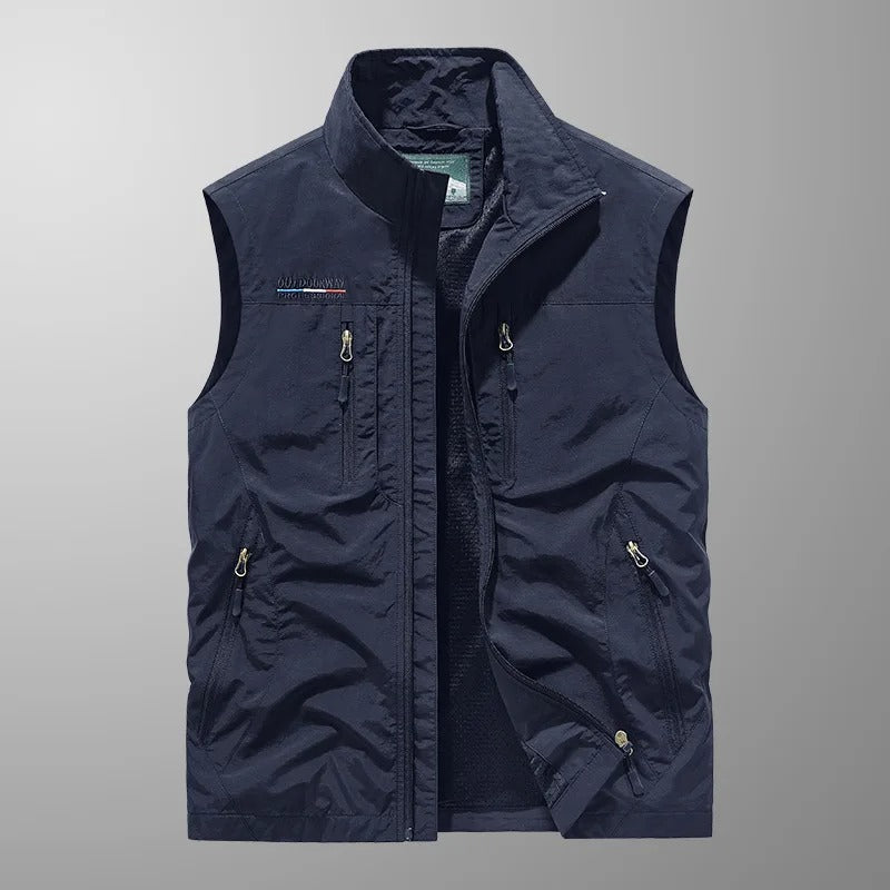 Men's Zip-Up Gilet with Stand Collar and Zip Pockets for Men