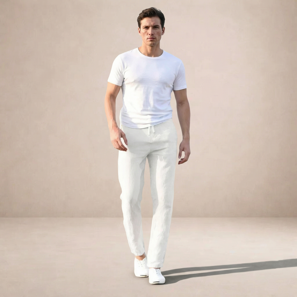 Linen Regular Fit Trousers for Men with Elasticated Waist