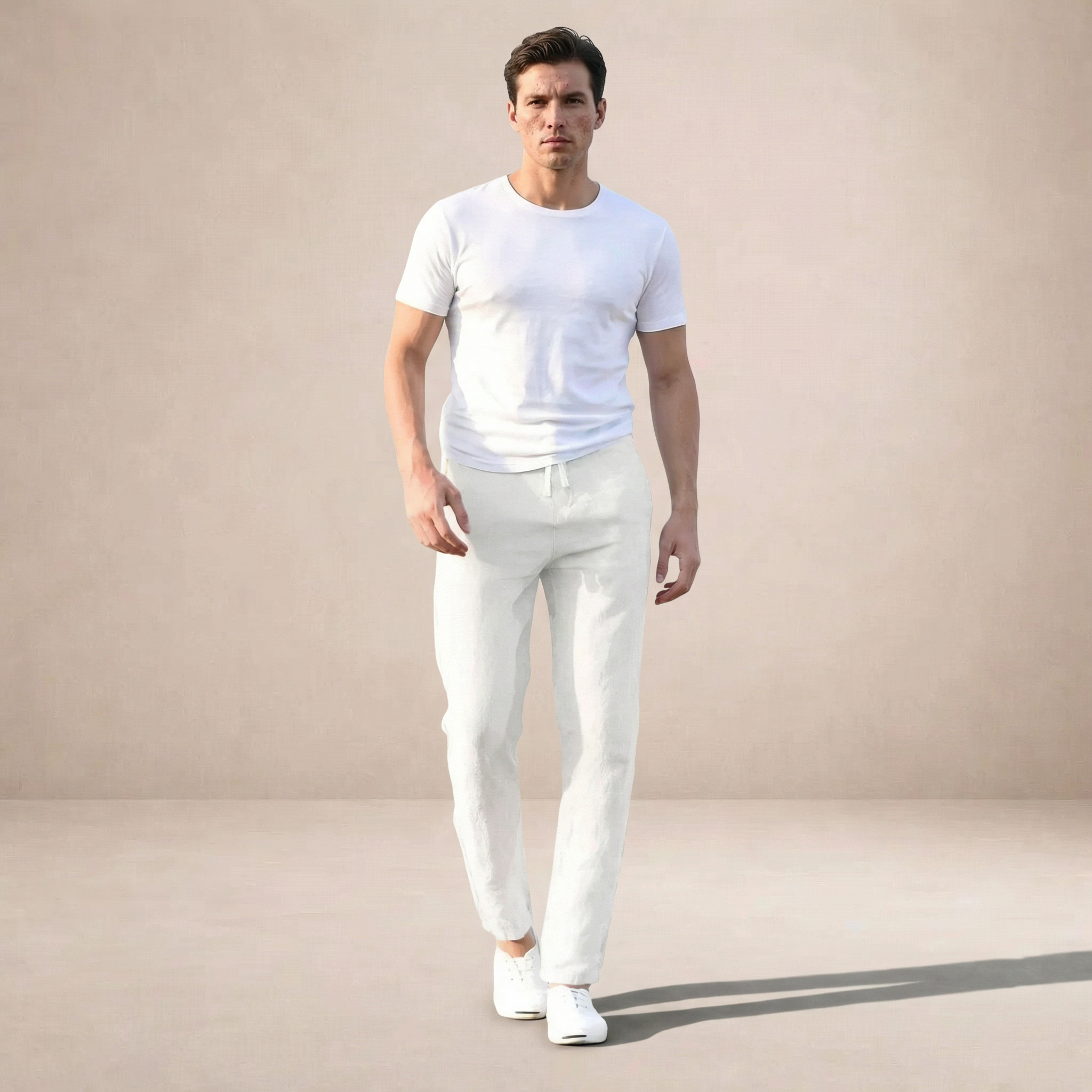 Linen Regular Fit Trousers for Men with Elasticated Waist