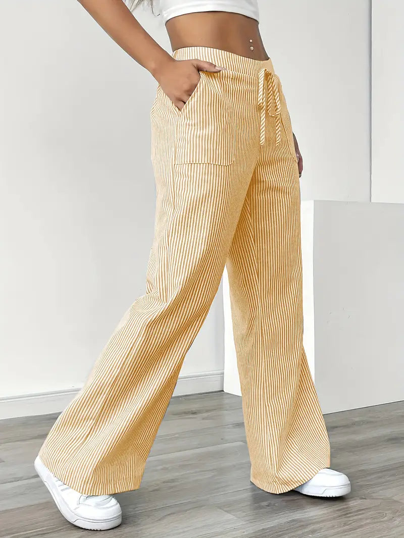 Striped Wide Flare Trousers for Women | Beach Summer