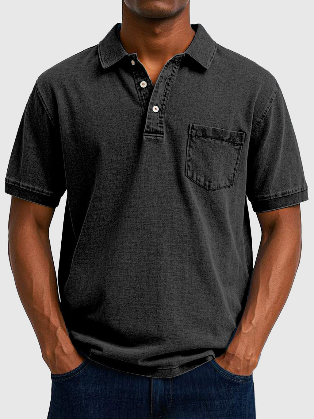 Cotton Denim Short Sleeve Polo Shirt for Men