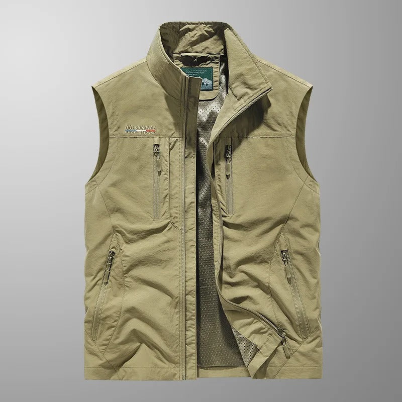 Men's Zip-Up Gilet with Stand Collar and Zip Pockets for Men