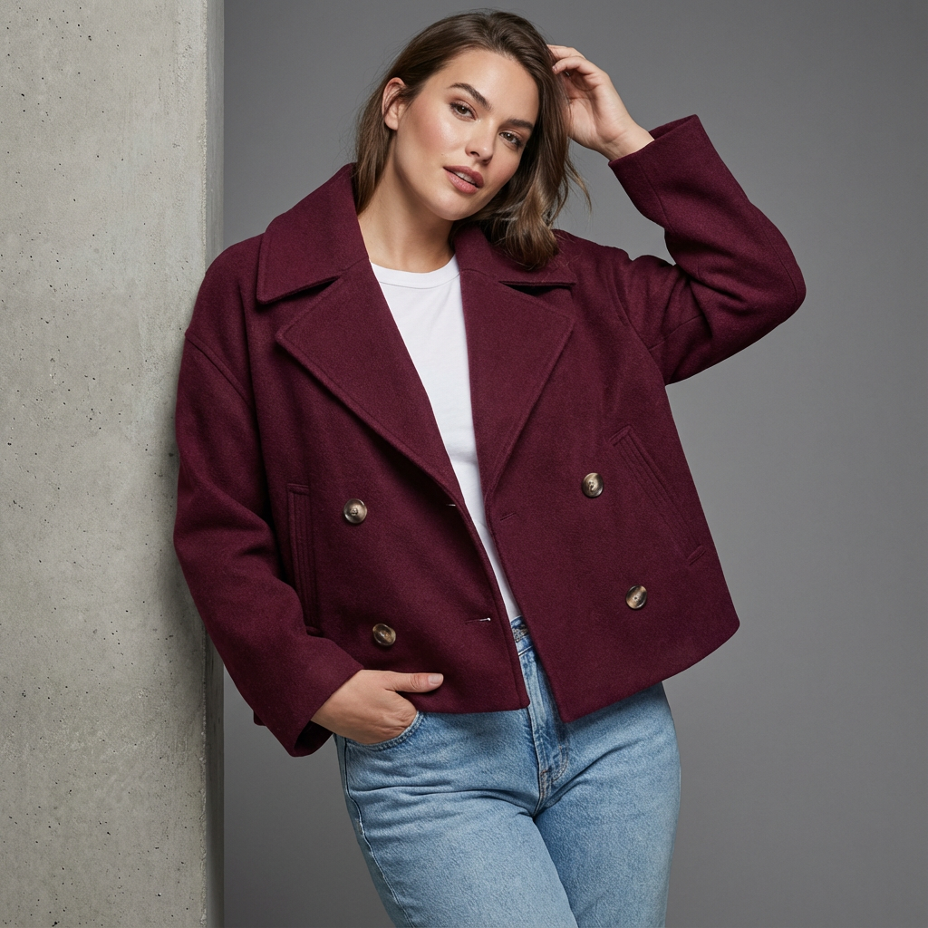 Women's Coat | Short Straight Double-Breasted Style