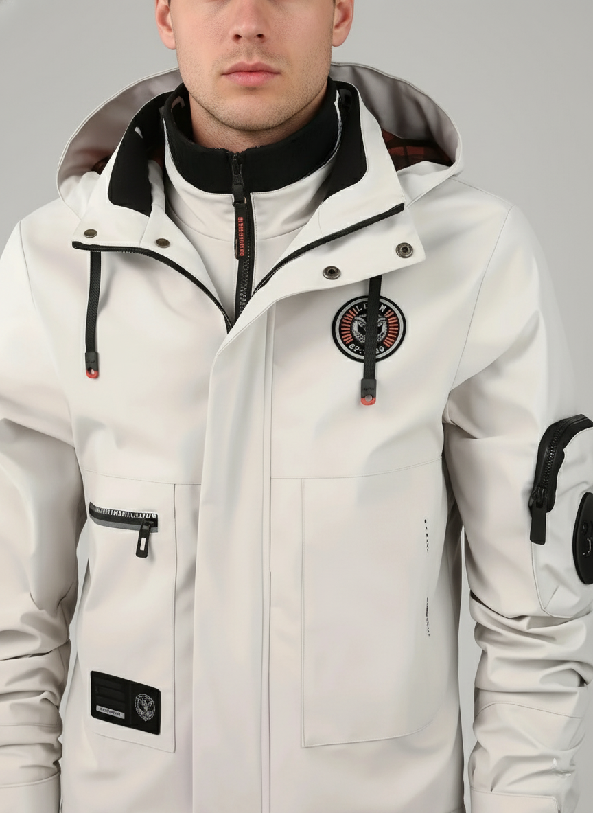 Waterproof Zip Front Outdoor Jacket for Men | Detachable Hood with Pockets