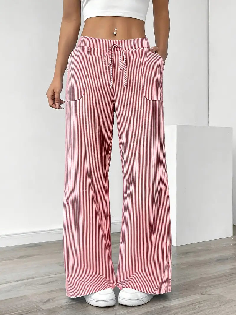 Striped Wide Flare Trousers for Women | Beach Summer