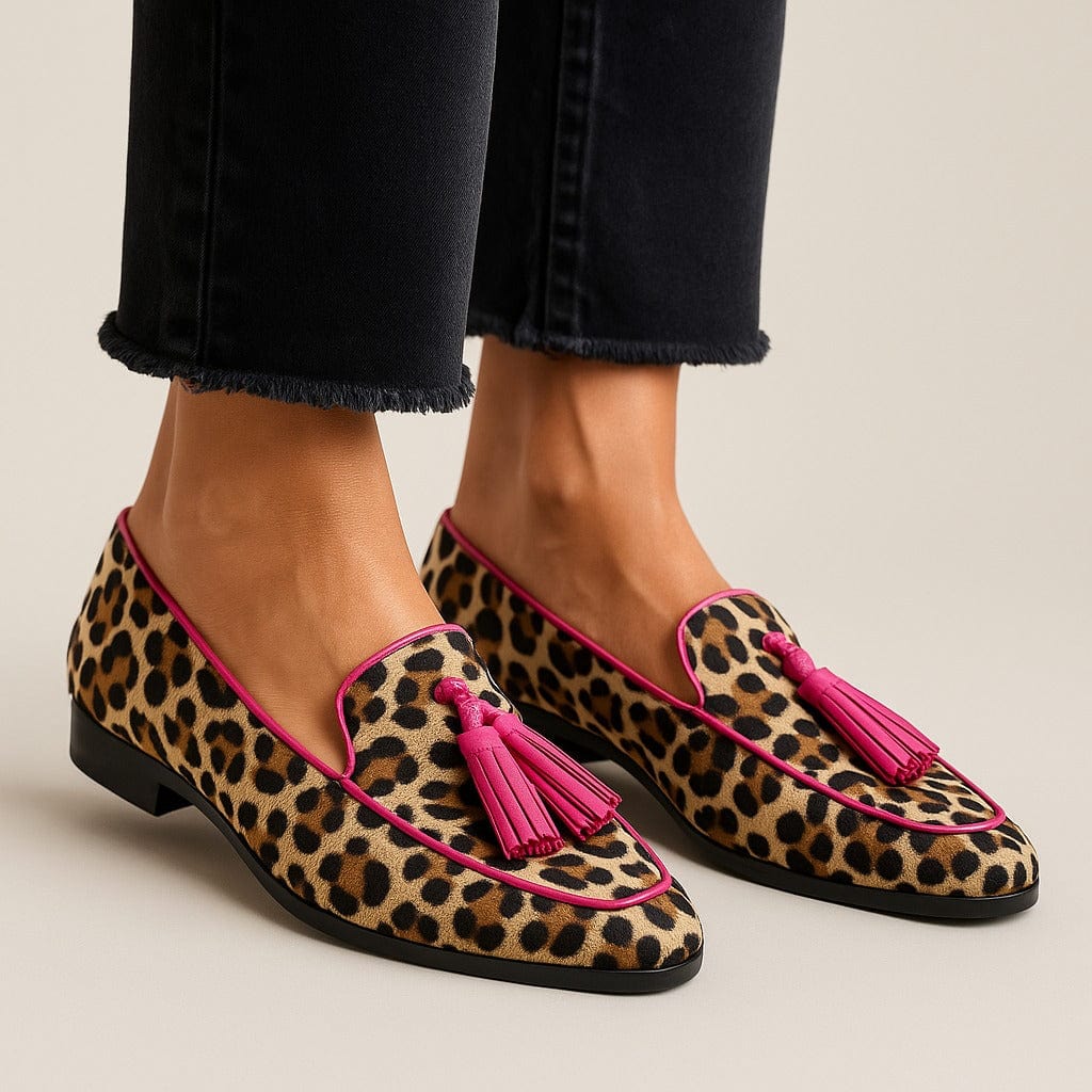 Leopard Print Fringe Tassel Loafers for Women