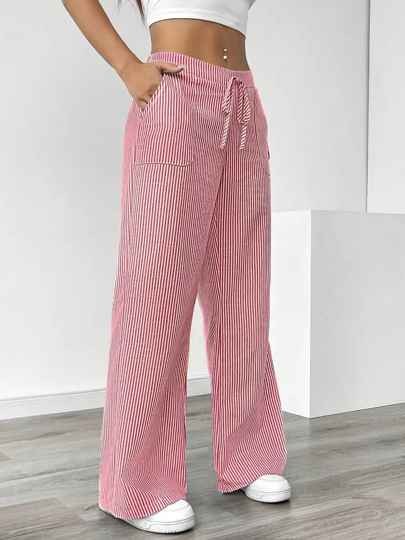 Striped Wide Flare Trousers for Women | Beach Summer