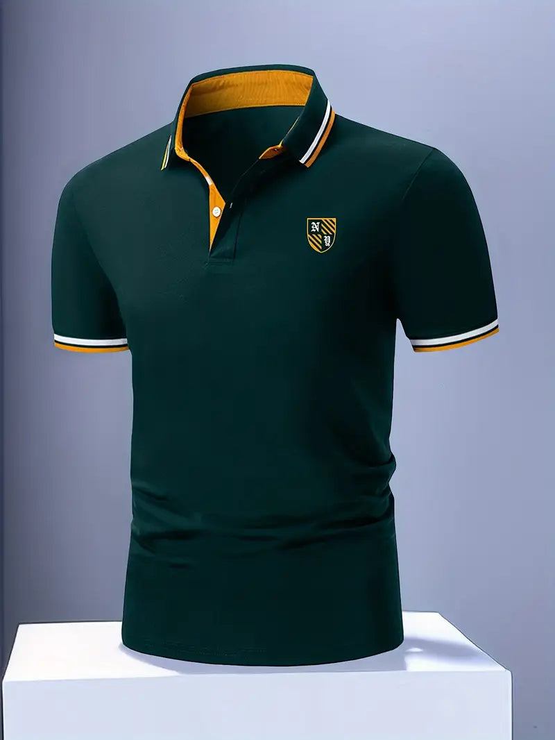 Yellow Striped Short Sleeve Knit Polo Shirt for Men | Lightweight Summer Wear