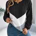Stretch Knit Color Block Round Neck Sweater for Women | Fall Winter Layering