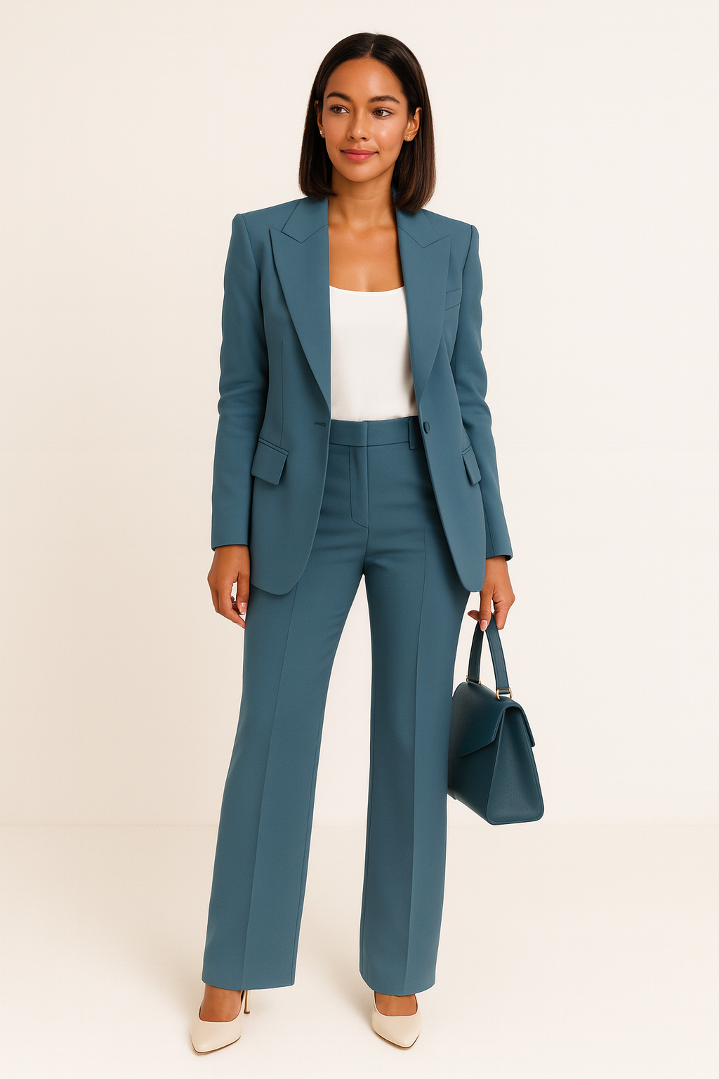 Blue Tailored Blazer and Straight Leg Pants Coord Set for Women | Office Wear