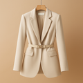 Beige Fitted Blazer Jacket for Women with Structured Lapel Collar Design