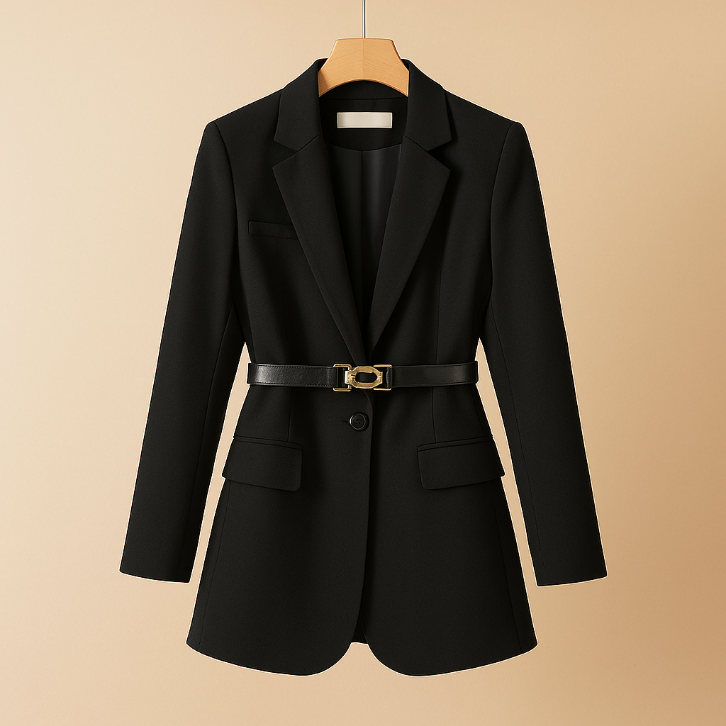 Beige Fitted Blazer Jacket for Women with Structured Lapel Collar Design