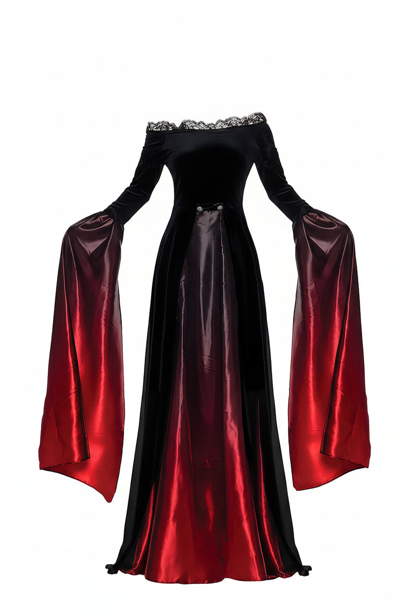 Black Ombré Lace Trumpet Vampire Queen Dress for Women | Halloween Costume