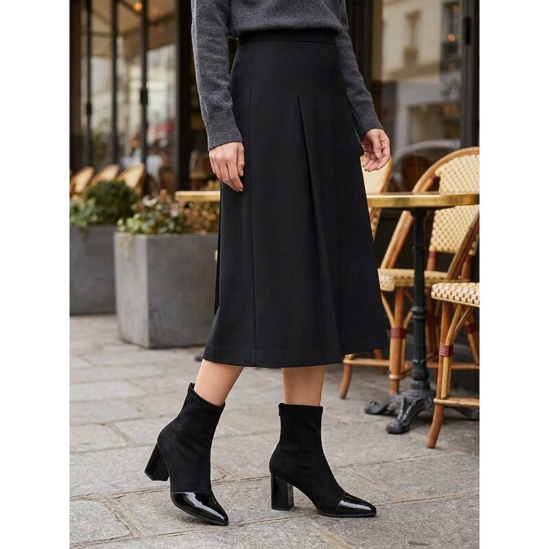 Stretch Shaft Cap Toe Chunky Block Heel Ankle Boots for Women | Slip On Style
