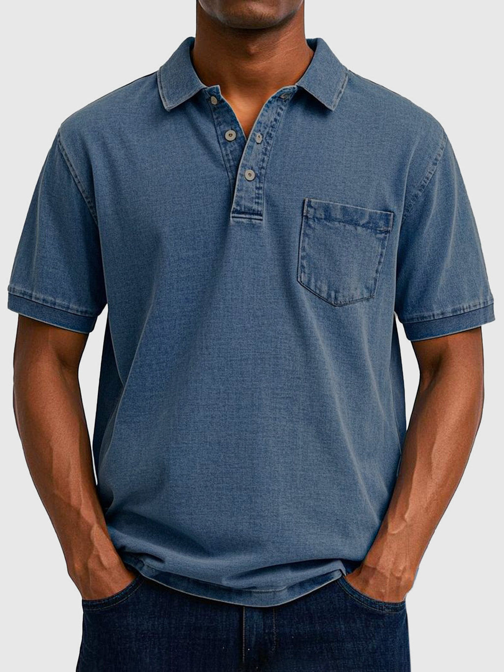 Cotton Denim Short Sleeve Polo Shirt for Men