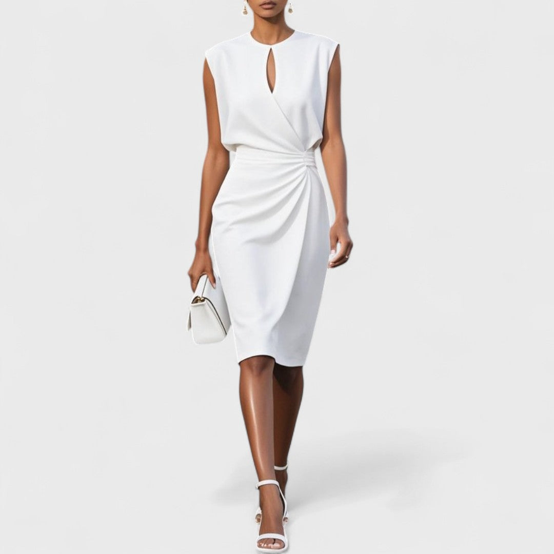 Sky Blue Fitted Midi Dress for Women | Formal and Daytime Occasions
