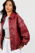 Burgundy Oversized Bomber Jacket for Women | Relaxed Fit Outerwear