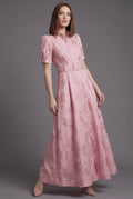 Pink Puff Sleeve Full Skirt Maxi Dress for Women | Wedding & Formal