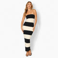Black Cream Striped Strapless Maxi Dress for Women