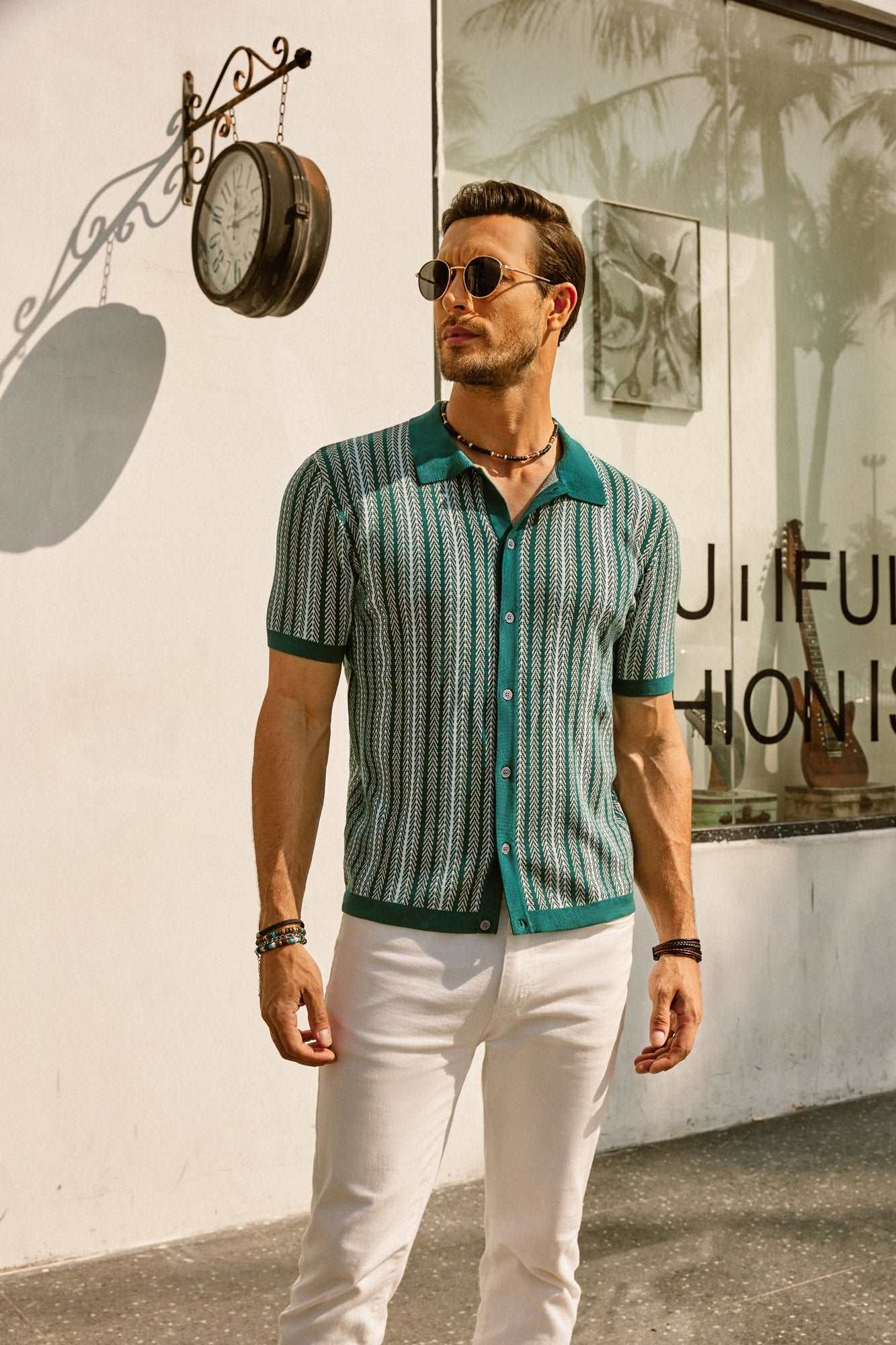 Striped Short Sleeve Polo Shirt for Men | Casual Button-Down