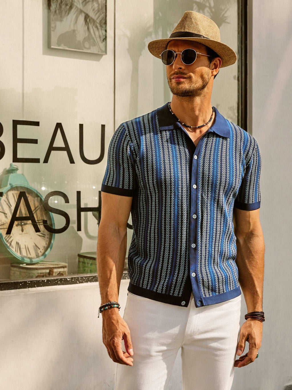 Striped Short Sleeve Polo Shirt for Men | Casual Button-Down
