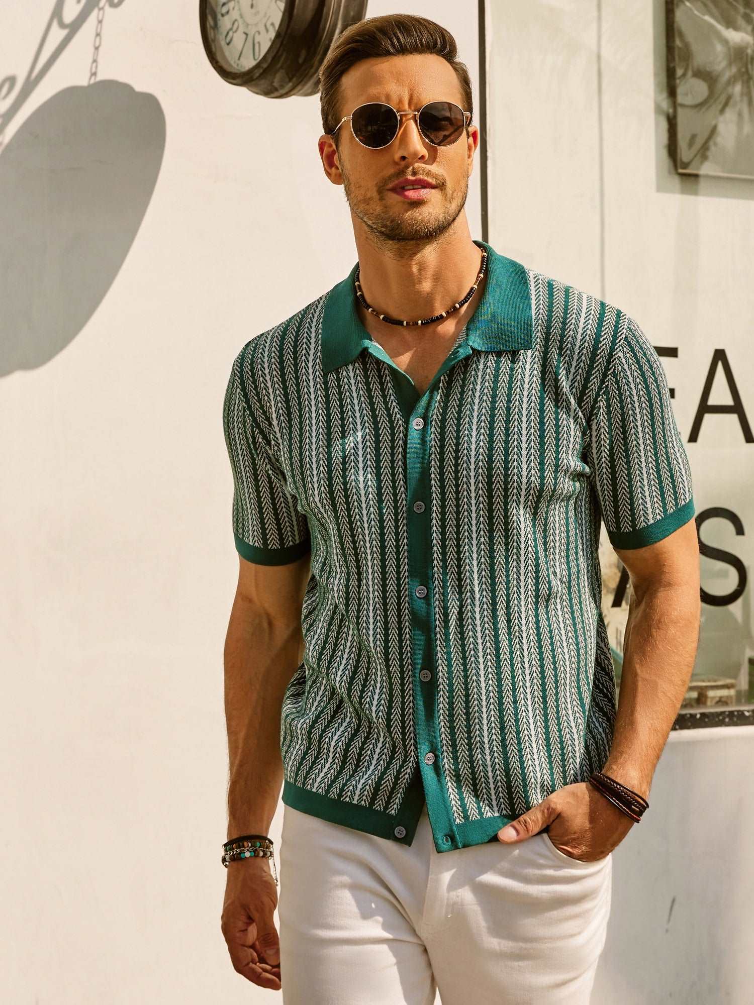 Striped Short Sleeve Polo Shirt for Men | Casual Button-Down