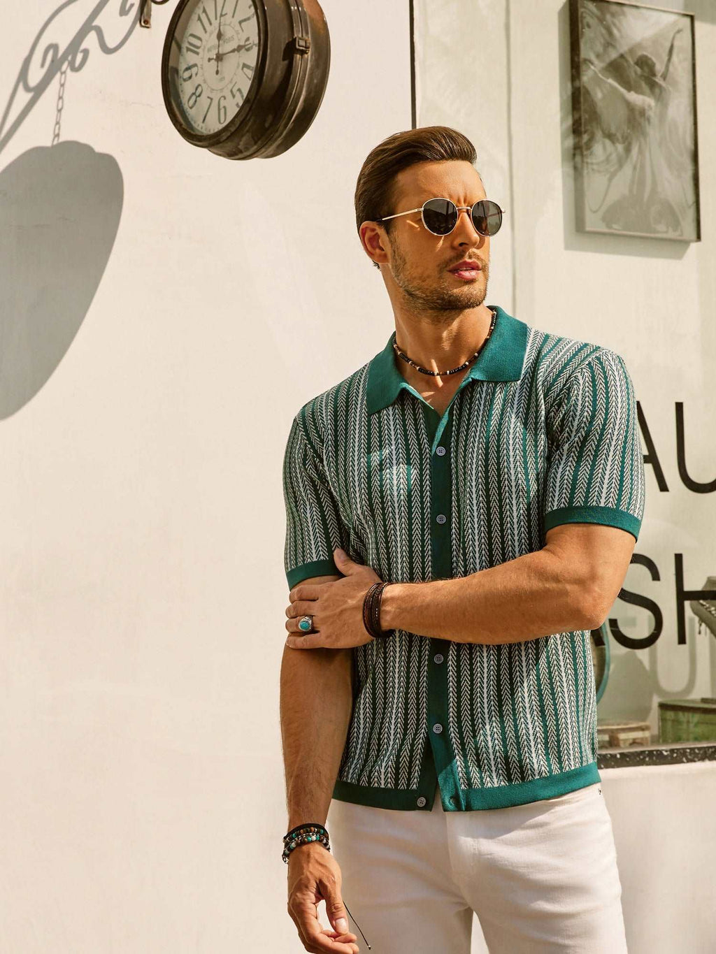 Striped Short Sleeve Polo Shirt for Men | Casual Button-Down