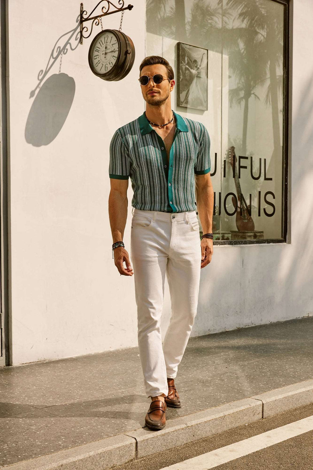 Striped Short Sleeve Polo Shirt for Men | Casual Button-Down