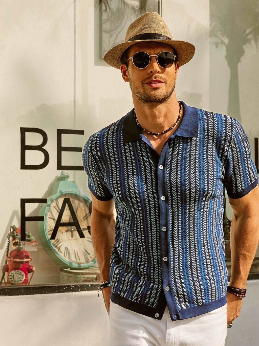 Striped Short Sleeve Polo Shirt for Men | Casual Button-Down