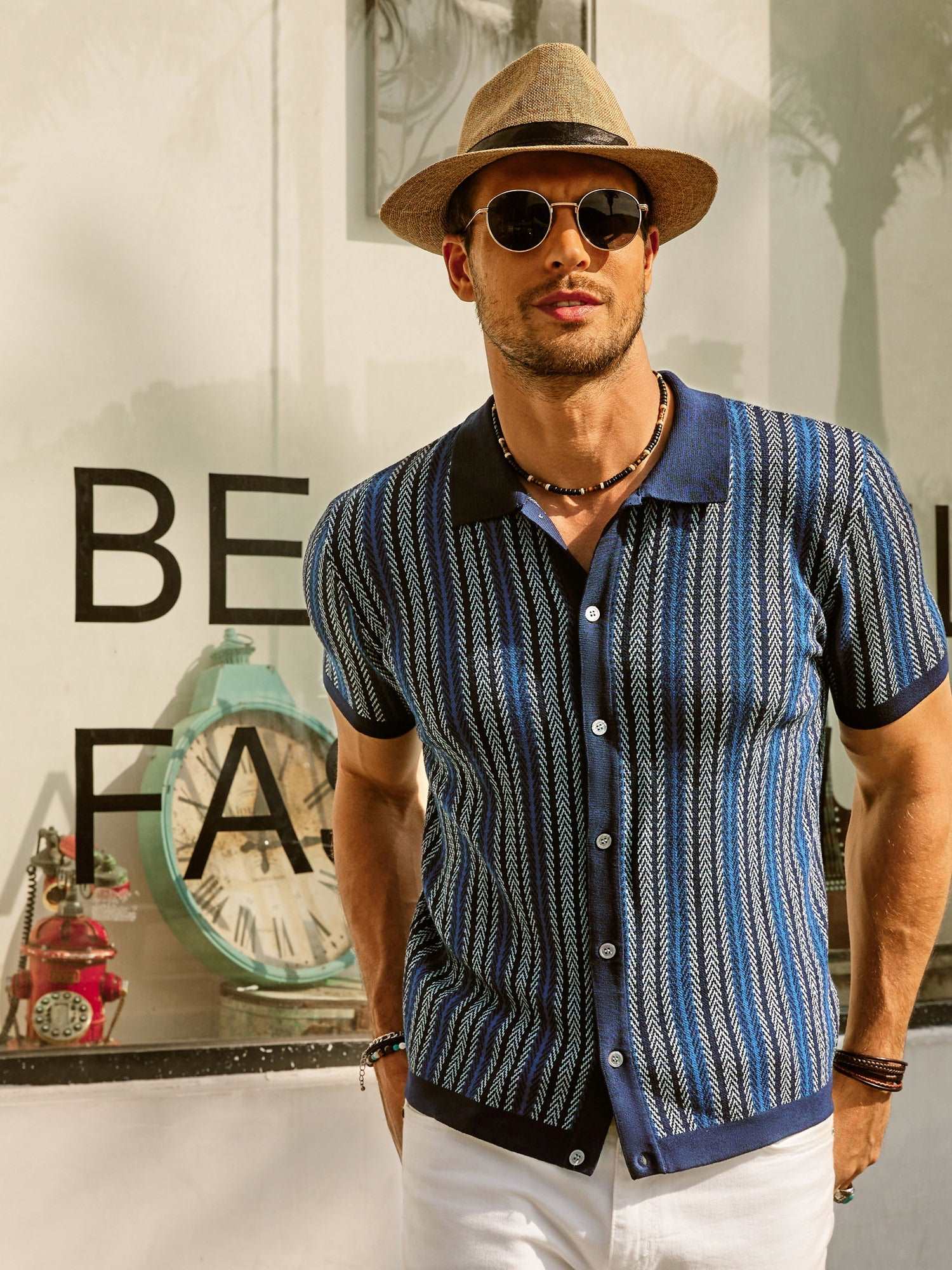 Striped Short Sleeve Polo Shirt for Men | Casual Button-Down