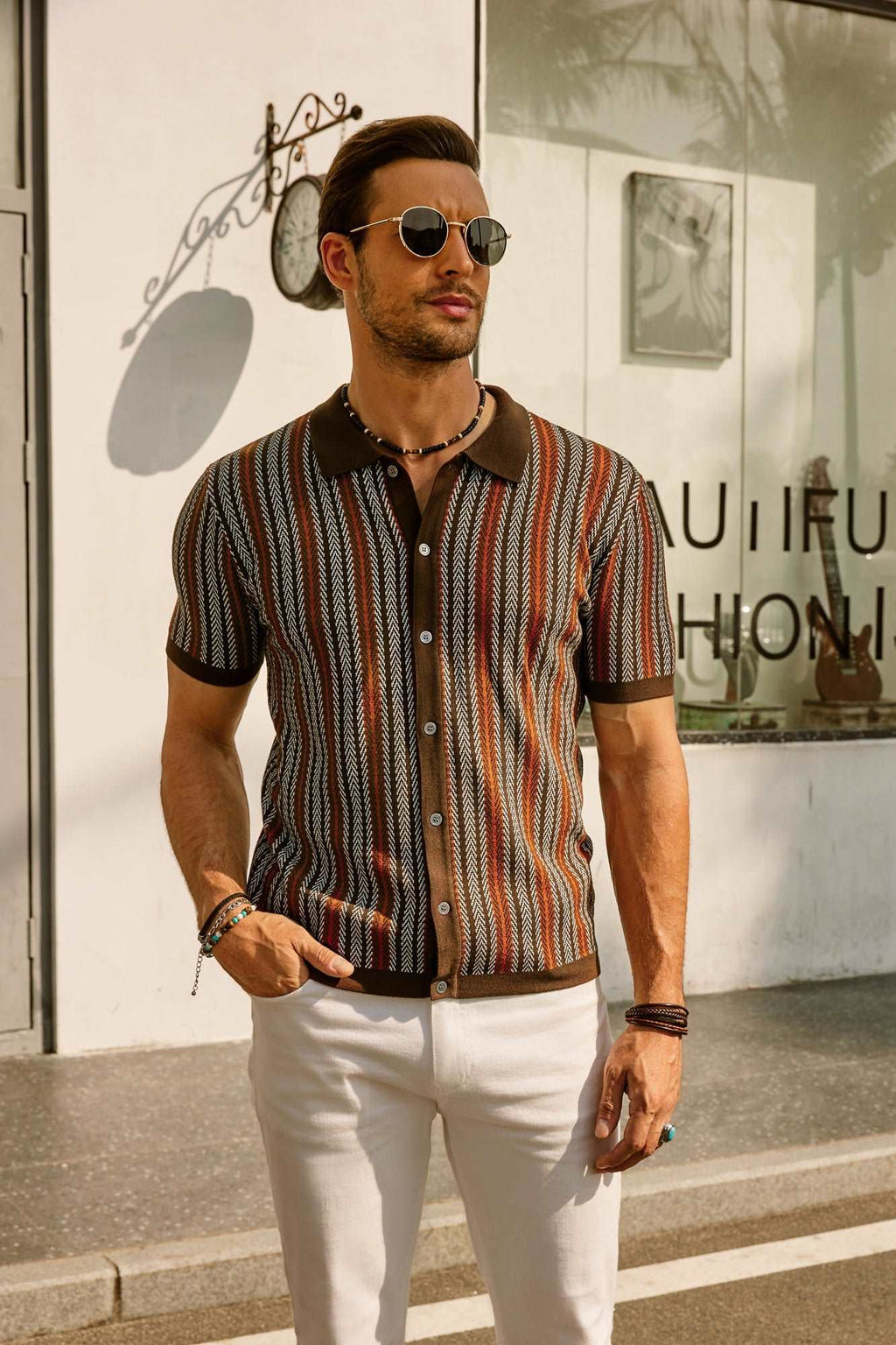 Striped Short Sleeve Polo Shirt for Men | Casual Button-Down
