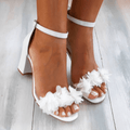 White Block Heel Floral Sandals for Women