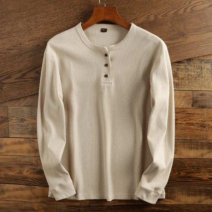 Waffle Knit Henley Shirt Long Sleeve Textured Casual Top for Men | Weekend Wear