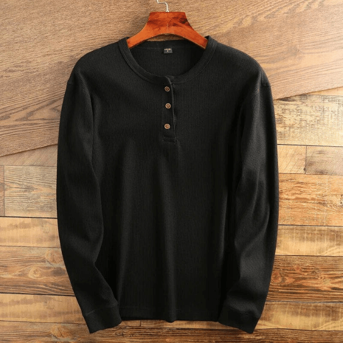 Waffle Knit Henley Shirt Long Sleeve Textured Casual Top for Men | Weekend Wear