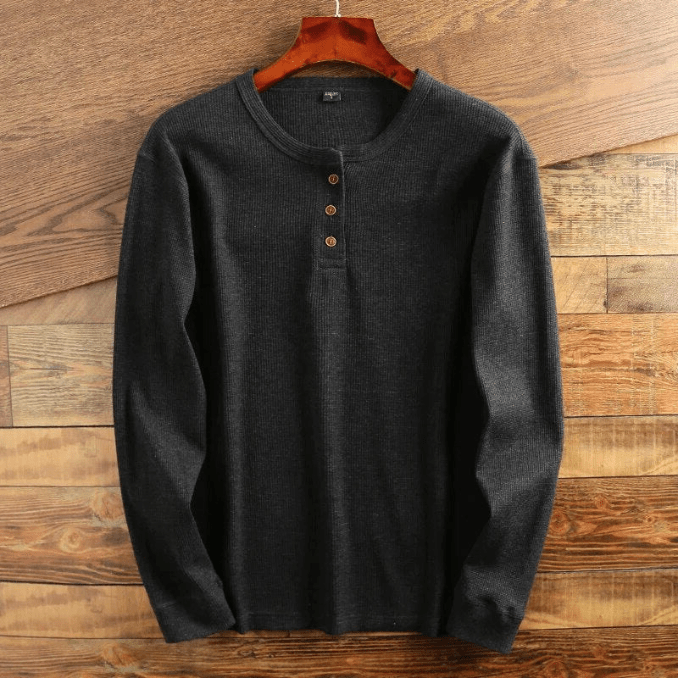Waffle Knit Henley Shirt Long Sleeve Textured Casual Top for Men | Weekend Wear