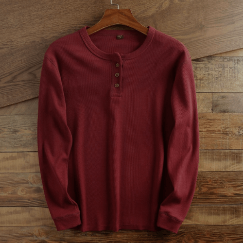 Waffle Knit Henley Shirt Long Sleeve Textured Casual Top for Men | Weekend Wear