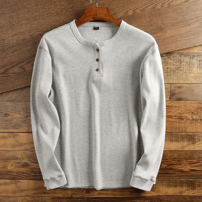 Waffle Knit Henley Shirt Long Sleeve Textured Casual Top for Men | Weekend Wear