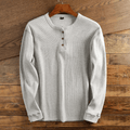 Waffle Knit Henley Shirt Long Sleeve Textured Casual Top for Men | Weekend Wear