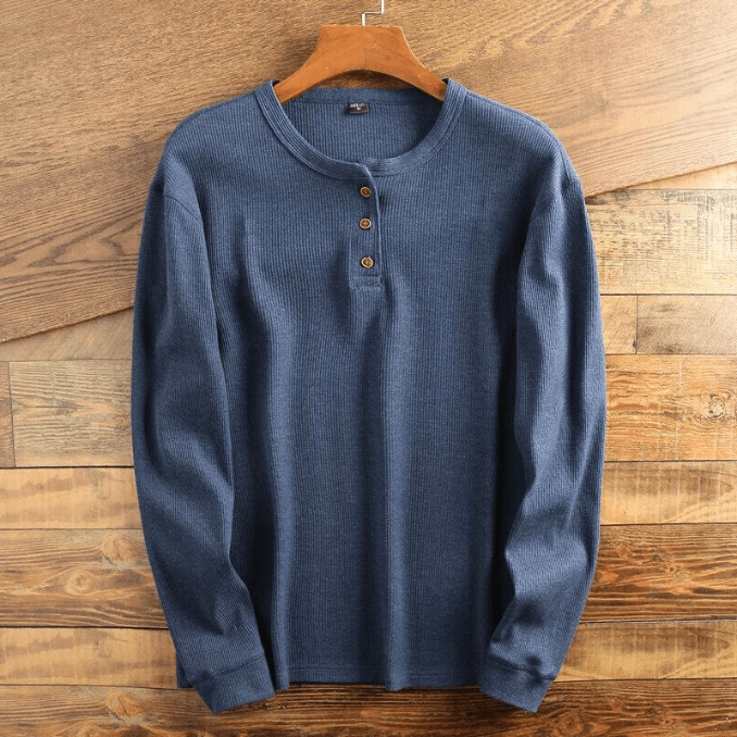 Waffle Knit Henley Shirt Long Sleeve Textured Casual Top for Men | Weekend Wear