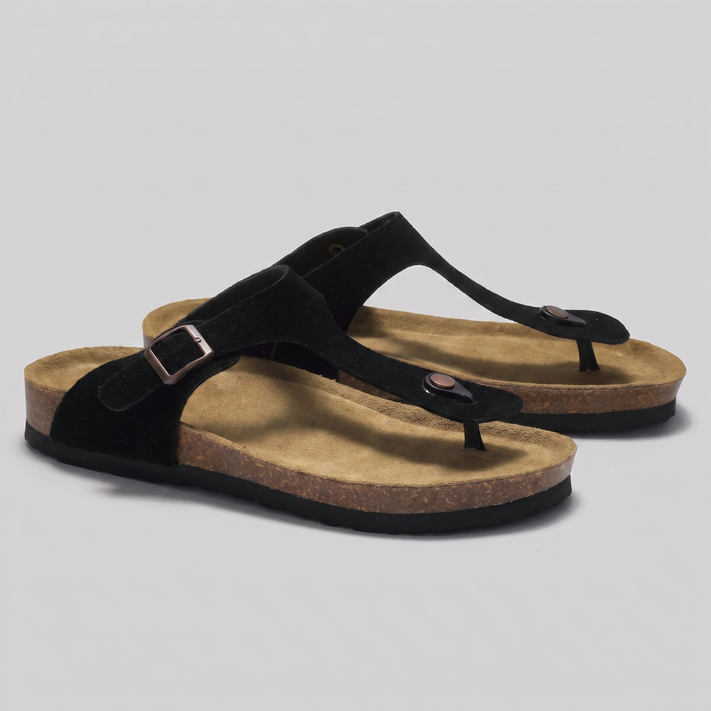 Men's Suede-Effect Buckle Sandals with Cork Footbed for Men