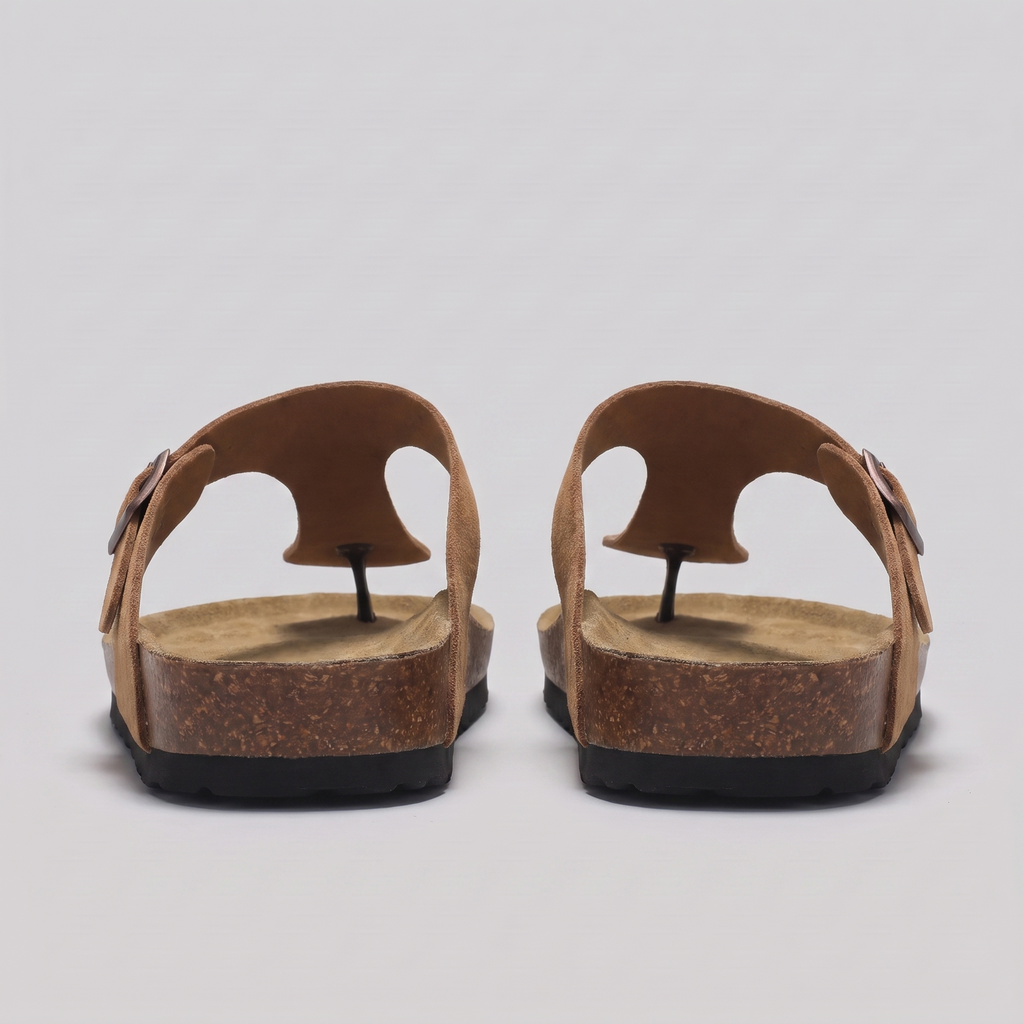 Men's Suede-Effect Buckle Sandals with Cork Footbed for Men