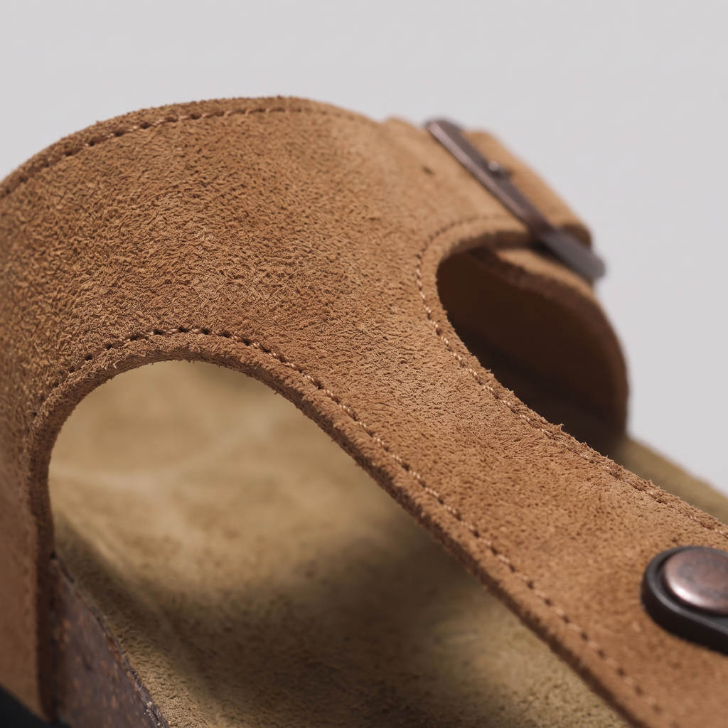 Men's Suede-Effect Buckle Sandals with Cork Footbed for Men