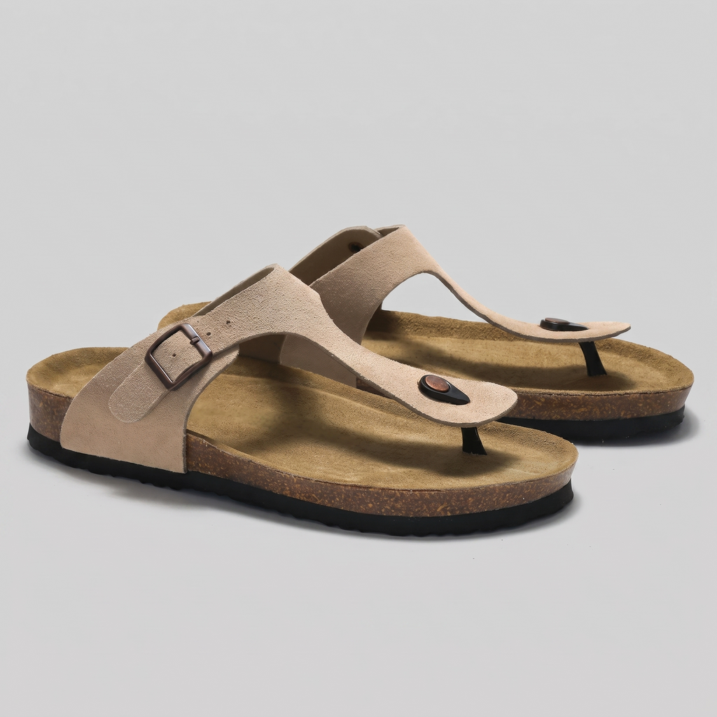 Men's Suede-Effect Buckle Sandals with Cork Footbed for Men