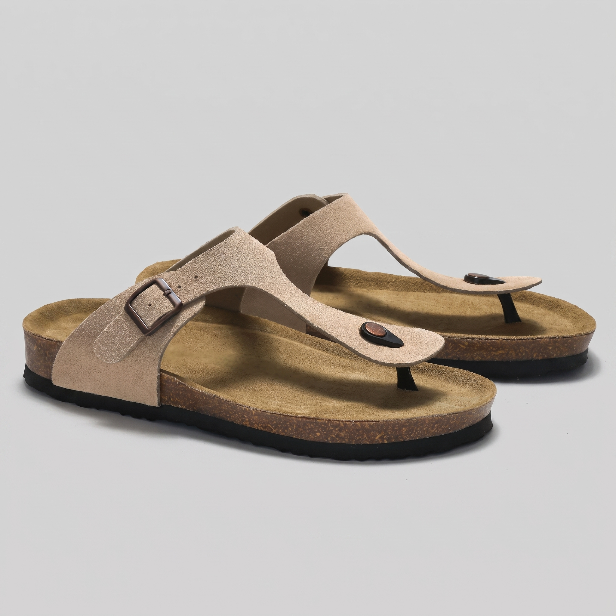 Men's Suede-Effect Buckle Sandals with Cork Footbed for Men