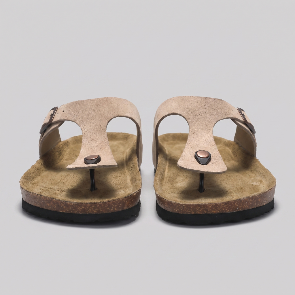 Men's Suede-Effect Buckle Sandals with Cork Footbed for Men
