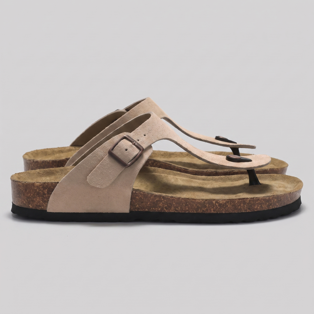 Men's Suede-Effect Buckle Sandals with Cork Footbed for Men