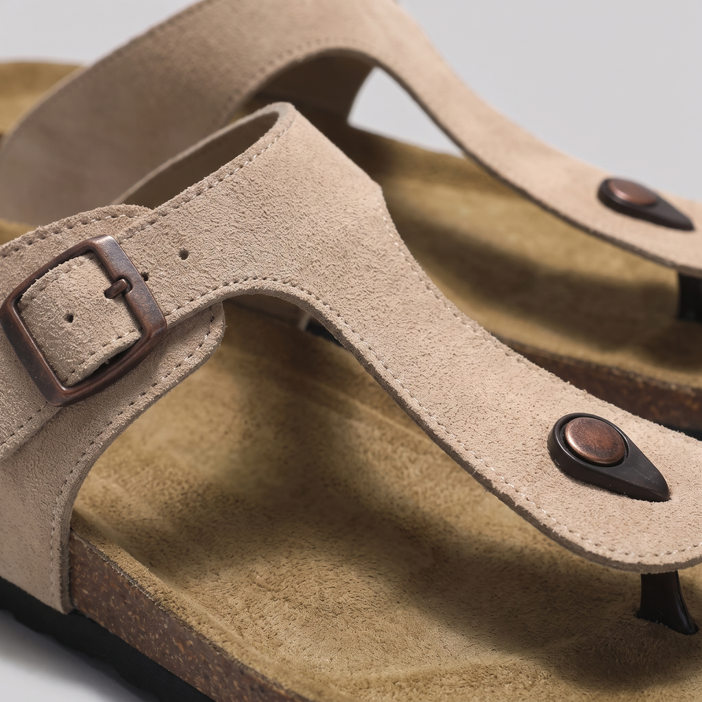 Men's Suede-Effect Buckle Sandals with Cork Footbed for Men