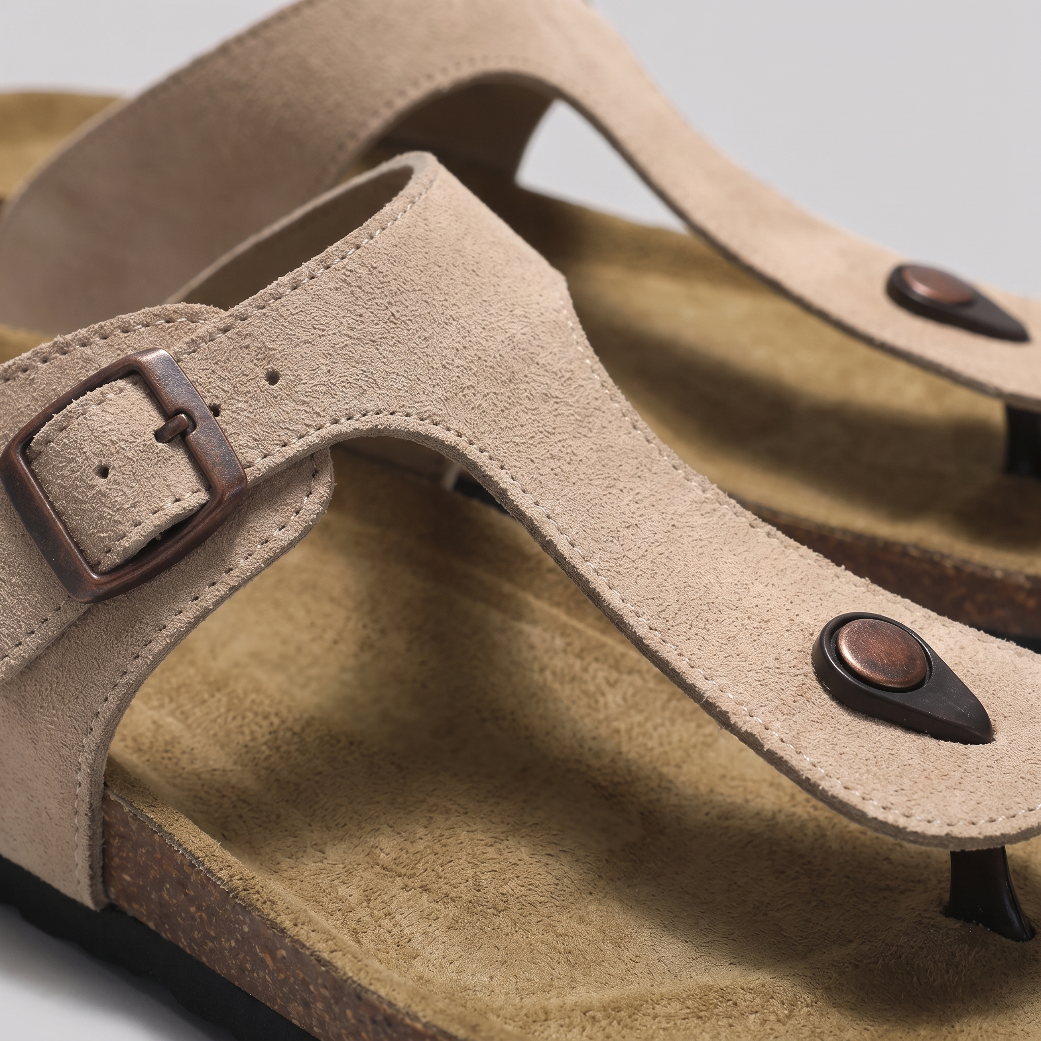 Men's Suede-Effect Buckle Sandals with Cork Footbed for Men