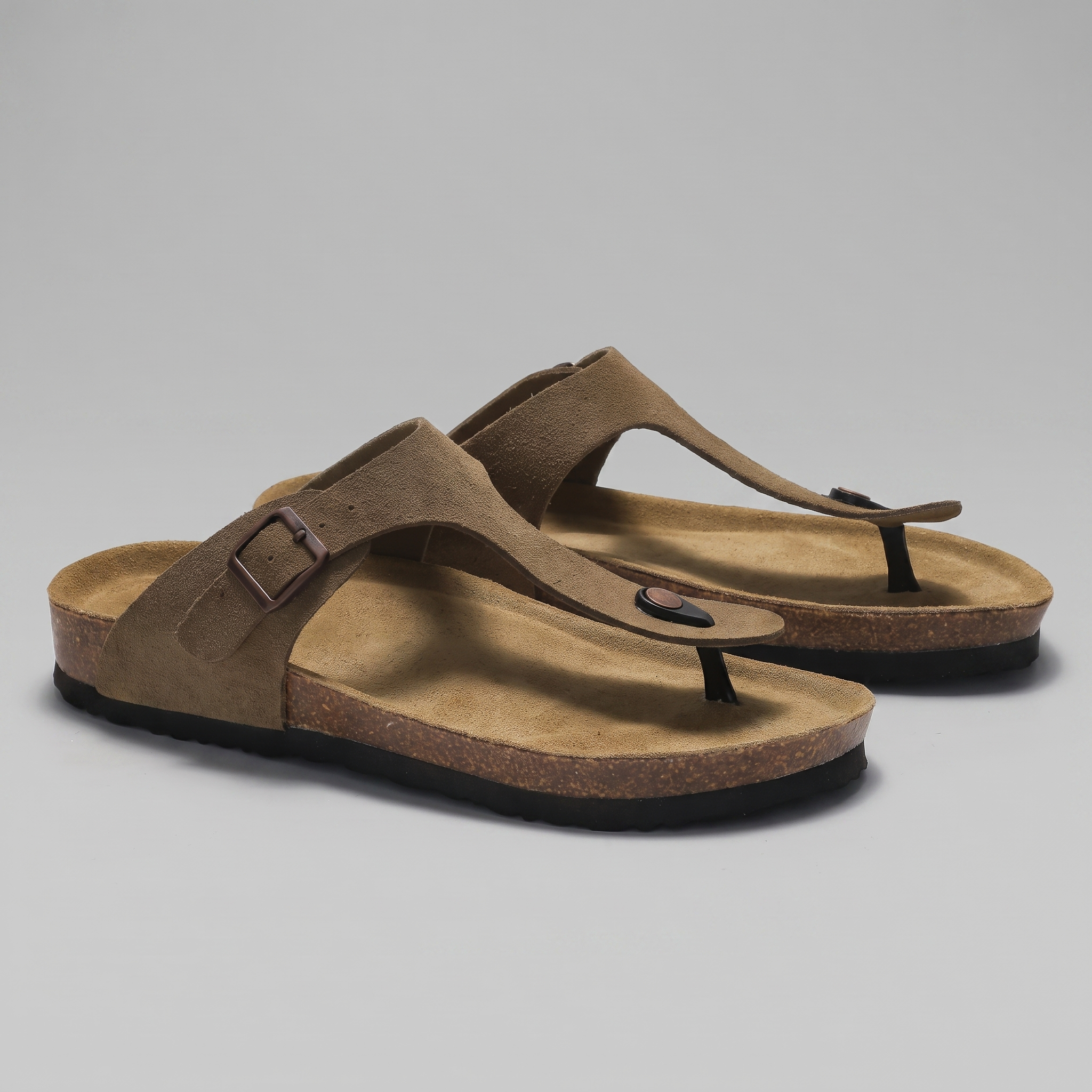 Men's Suede-Effect Buckle Sandals with Cork Footbed for Men